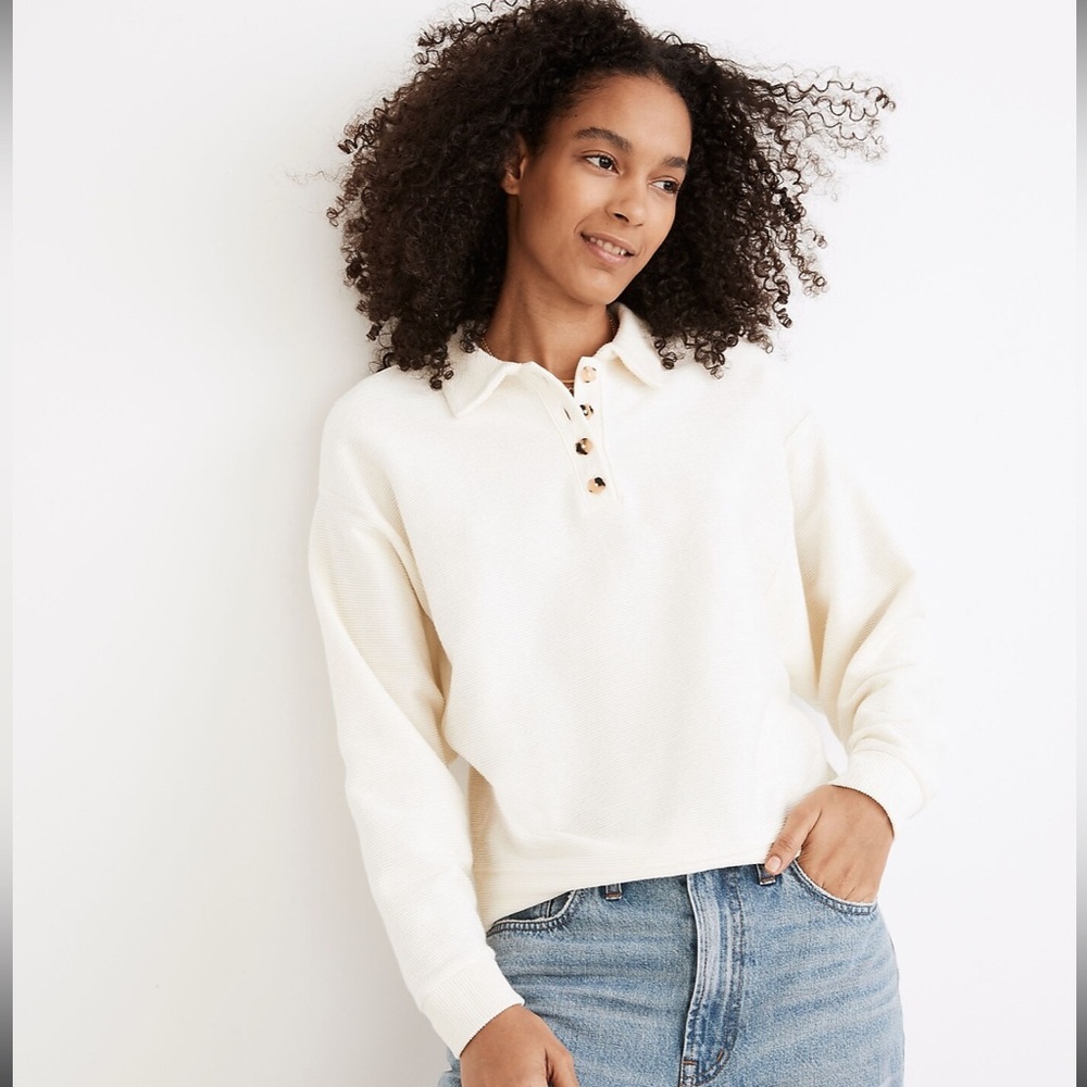 Madewell Ottoman Jacquard Polo Top NC618